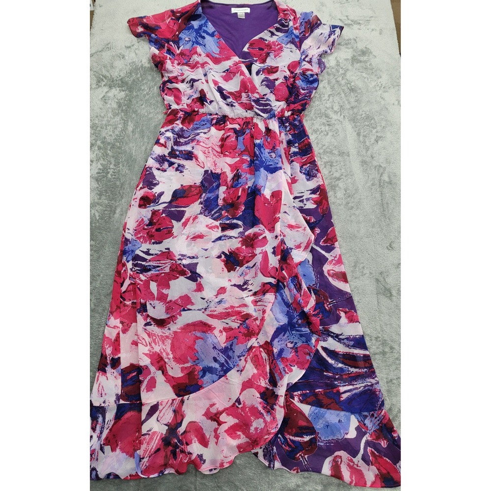 Christopher & Banks Maxi Dress Womens Large Purple Floral High-Low Faux Wrap